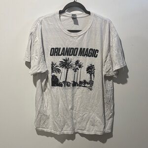 Orlando Magic White Print T-Shirt Black Palm Trees Silhouette Size XL